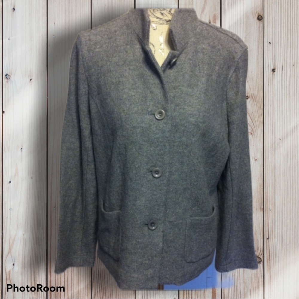 NEW Talbots 40% Wool Gray Button Coat L